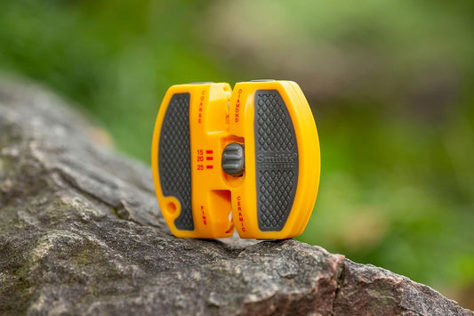 Smith’s 50917 Adjustable 2-Step Knife Sharpener – Yellow - Preset Coarse & Fine Slots - Outdoor Handheld Knife Sharpener - Fishing, Hunting, Fillet, Pocket Knives - Portable Compact Keychain Tool