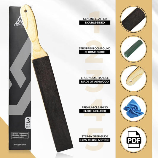 3-Pcs Premium Double Sided Paddle Leather Strop for Knife Sharpening with Polishing Compound - Stropping Compound is for Knife Strop and Knife Sharpening Accessories.