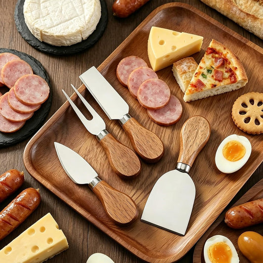 6 PCS Cheese Knife Set, Wood Handle Cheese Knives Stainless Steel Slicer Cutter Fork Charcuterie Board Knife Accessories Gift Ready-Set of 6
