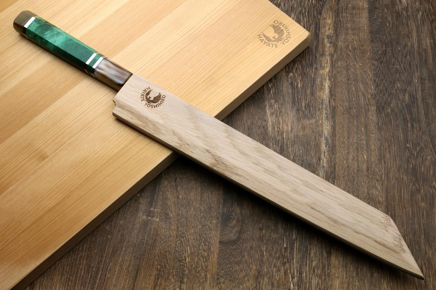 Yoshihiro Gintsuru Ginsan Stainless Steel Yanagi Kiritsuke Mirror-Polished Sushi Sashimi Japanese Knife with Stabilized Maple Burl Handle (11.8" (300mm) & Saya)