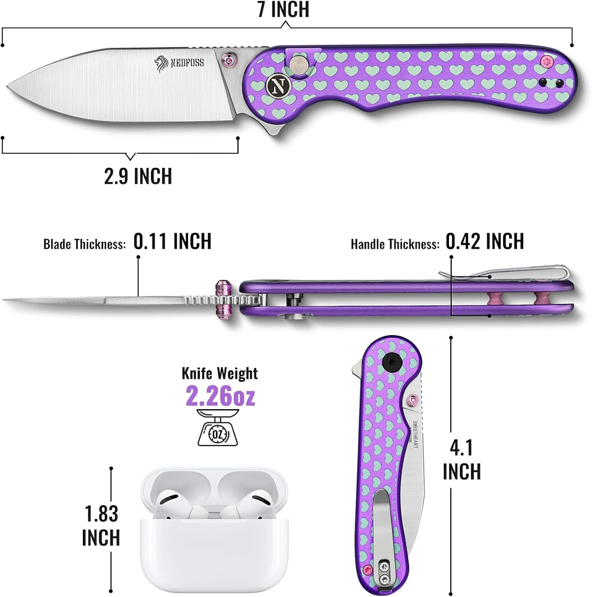 Donut Pocket Knife, 2.9" 14C28N Steel Button Lock EDC Knife Pink