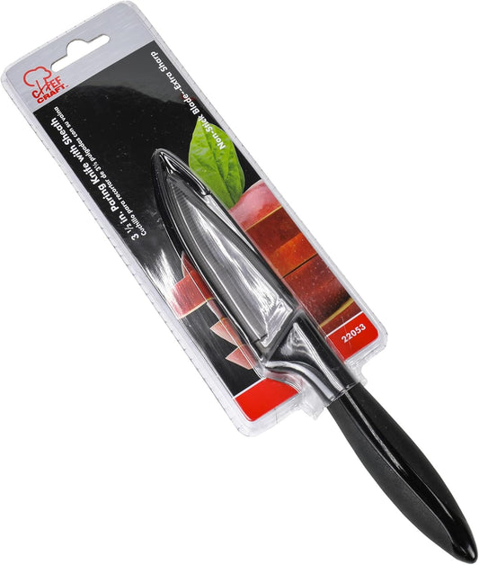 Premium Paring Knife with Sheath, 3 inch Blade 8 inches in Length, Black