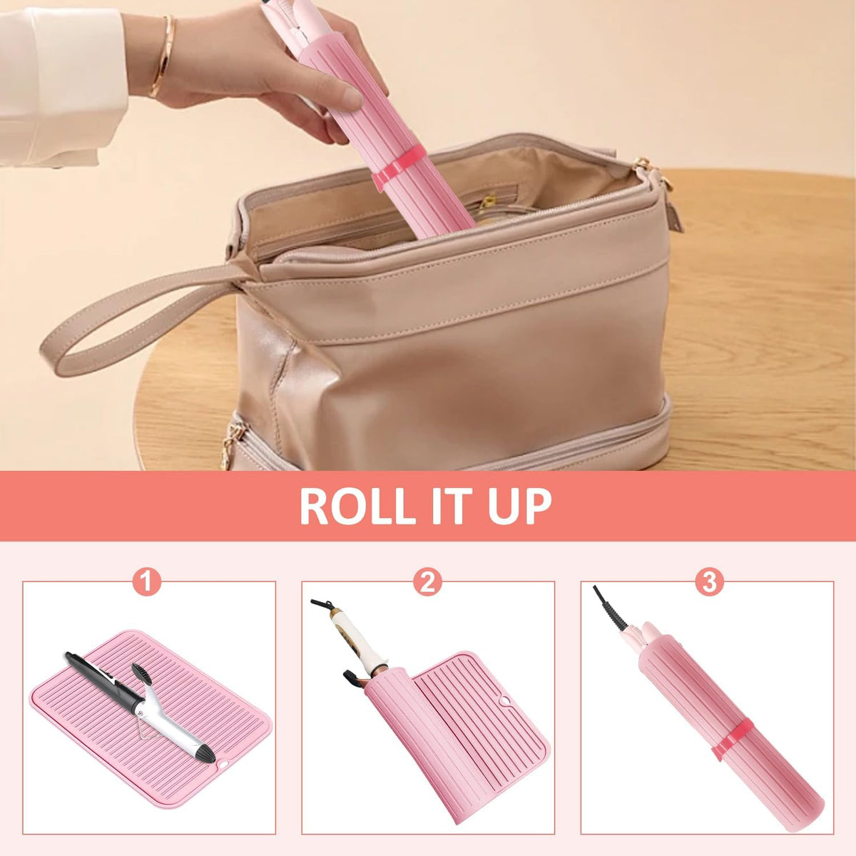 Large Heat Resistant Silicone Mat for Hair Tools: Curling Iron, Flat Iron, Hair Straightener - Portable Hair Styling Pad Cover