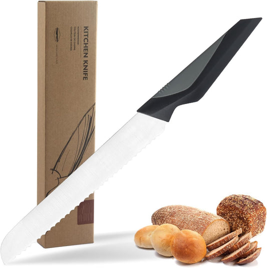 Serrated Bread Knife for Homemade Bread, Stainless Steel, 8 Inch | Ideal for Slicing Breads, Bagels and Cake, Comfortable Handle, Easy to Use & Clean, without Sheath