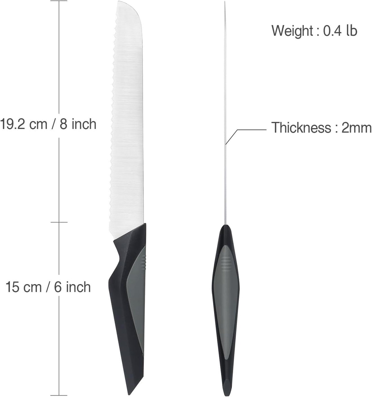 Serrated Bread Knife for Homemade Bread, Stainless Steel, 8 Inch | Ideal for Slicing Breads, Bagels and Cake, Comfortable Handle, Easy to Use & Clean, without Sheath