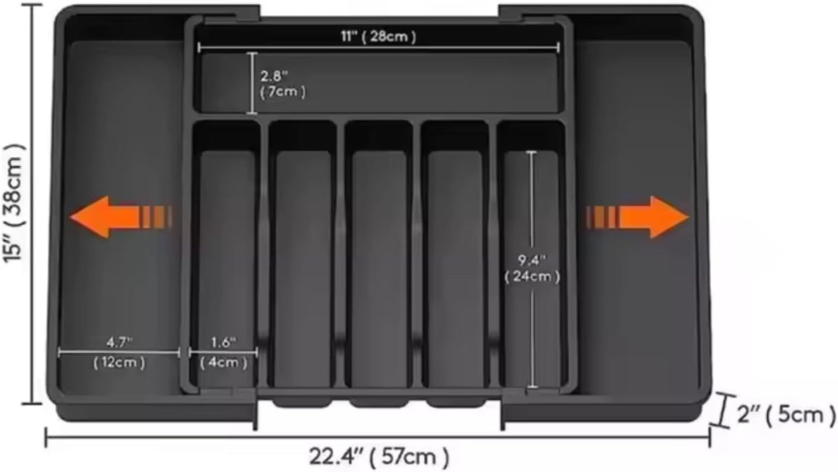 Expandable Utensil Organizer Tray – Adjustable Cutlery & Flatware Drawer Insert with 8 Compartments, Non-Slip, Easy to Clean, Fits 13–22" Kitchen Drawers