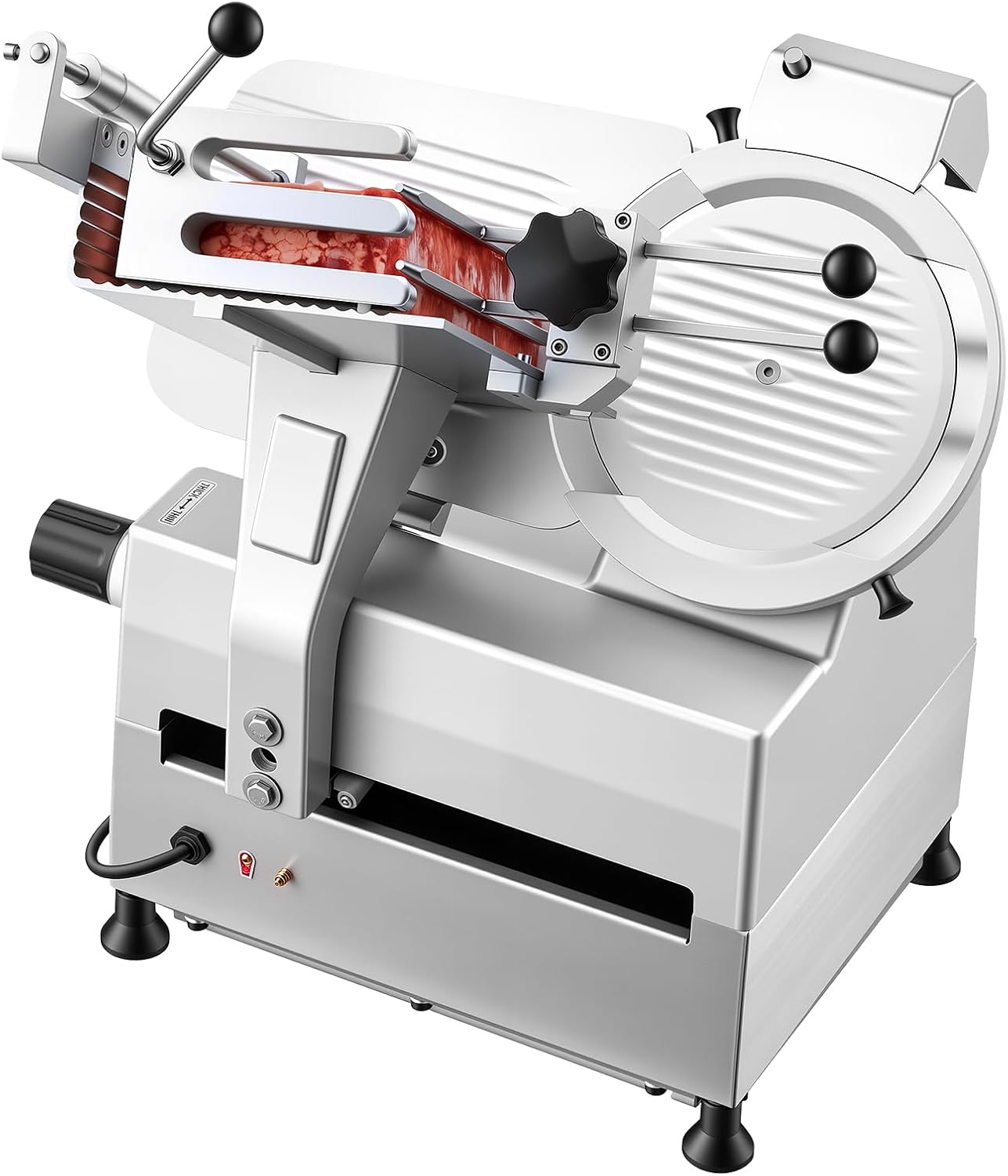 Fully Automatic Meat Slicer, 180W + 370W Commercial Food-Slicer with 10" Carbon Steel Blade, Built-In Sharpener & 0-0.3" Adjustable Thickness for Frozen Meat, Ham, Baguett, Steak