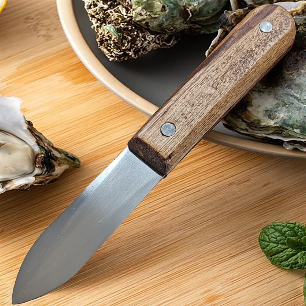 2.95 Inch Oyster Shucking Knife Stainless Steel Thickened Blade Oyster Knives Dark Brown Wooden Handle Non-Slip Oyster Shucker Tool Oysters Opener for Seafood Oysters Scallops Clams