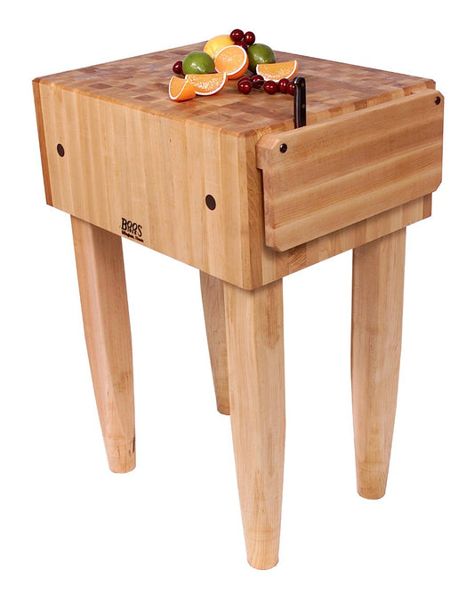 PCA Butcher Block - 10" Thick End-Grain Maple Block, 30"W x 24"D, Basil Green Legs