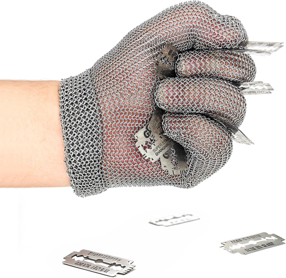 Chainmail Glove for Cutting Meat,Upgrade Spring Wristband,Highest Level Cut Resistant ,Food Grade,Stainless Steel Metal Mesh Gloves,Safety Work Cut Proof Glove for Chef/Butcher Gloves Oyster(M)