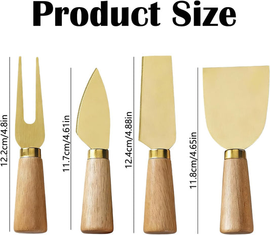 Stainless Steel Cheese Knife Set with wood Handle,Professional Cheese Slicer, Spreader & Fork for Charcuterie Boards, Cheese Platters, Kitchen & Entertaining, Christmas Gift for Women & Men (4)