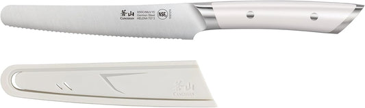 Cangshan HELENA Series 5-inch Round-Tip Serrated Utility Knife with Sheath, White