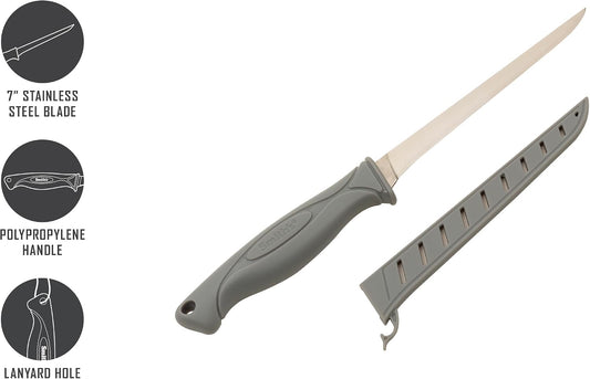 Smith's 7” Lawaia Flex Fillet Knife | 400 Series Stainless Steel Blade | Non-Slip Grip Handle | Protective Sheath | Curved Fillet Knife | Salmon, Tuna | Fishing & Hunting Knife