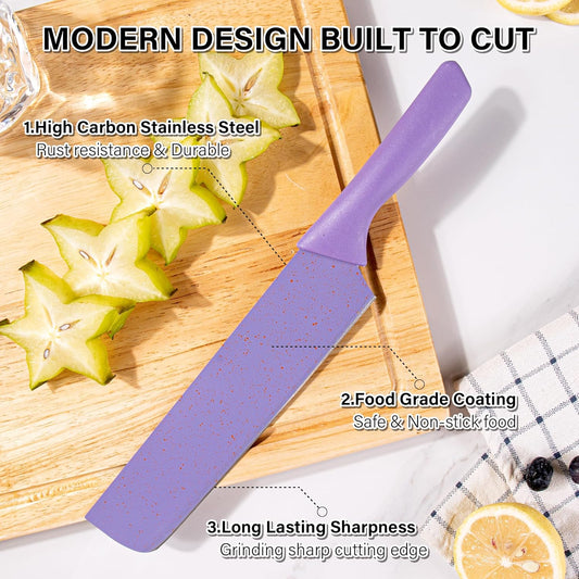 Colorful Kitchen Knife Set 6 PCS, Colored Knives Set with Non-Stick Coating, Chef Boxed Knives Set for Cooking, Camping, Travel, Picnic, BBQ and RV