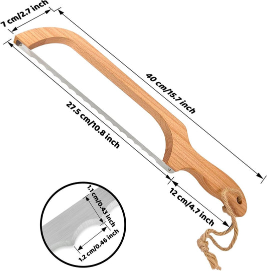 Bread Knife for Homemade Bread, 16" Wooden Sourdough Bread Slicer | Bow design with serrated stainless steel blade and beech wood handle; cuts even slices of sourdough, bagels and baguettes