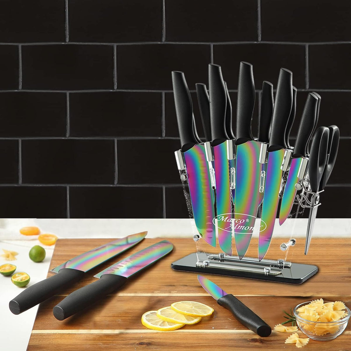 Kitchen Knife Set, KYA37 12-Piece Rainbow Titanium Stainless Steel Boxed Knives Set for Kitchen with Covers, 6 Knives with 6 Blade Guards