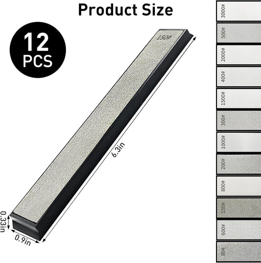 12 Pcs Diamond Sharpening Stones,Knife Sharpener with Nonslip Base | Professiona Diamond Knife Set for Kitchen,80/150/200/300/400/500/600/800/1000/1500/2000/3000 Grit Whetstone