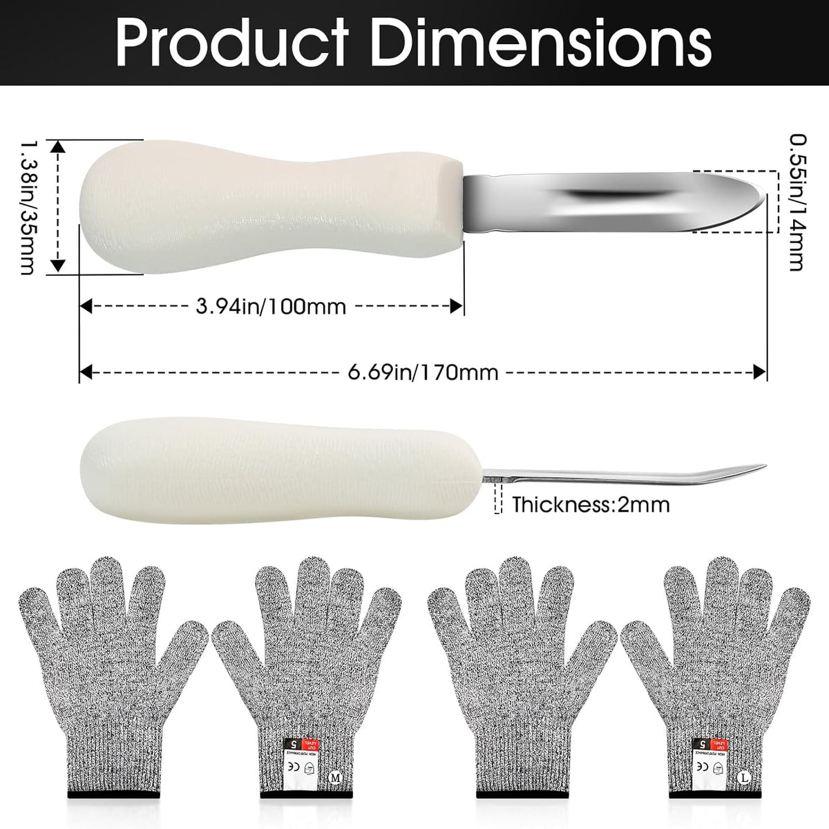 Stainless Steel Oyster Shucking Knife with Cut Resistant Gloves