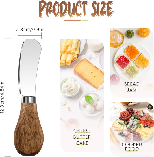 Butter Knife Spreader, Cheese Spreader Knives Set of 4, Stainless Steel Butter Knives with Acacia Wood Handle, Small Cheese Knives for Cold Butter, Soft Cheese Spreader, Jam, Charcuterie, Pastry