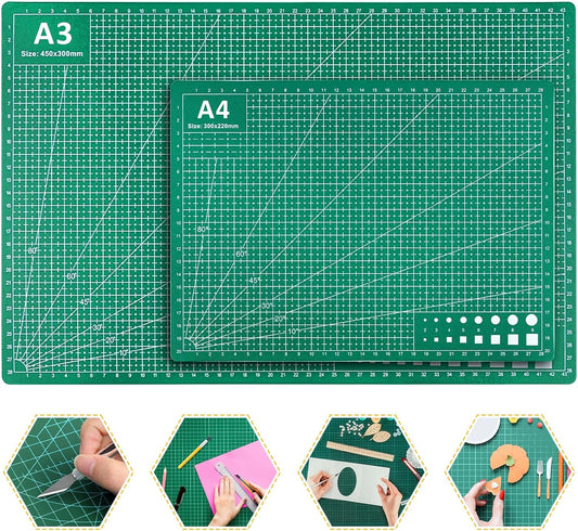 2 Pcs Large Cutting Mat Self Healing,Double Sided,Grid Line And Angles Help To Cut Precisely,Craft Mats for Scrapbooking, Quilting, Sewing and All Arts,Non Slip & Easy Clean ((A3 & A4 Green)