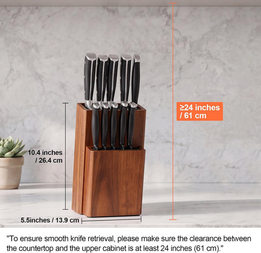 Universal Knife Block without Knives, Acacia Wood Knife Holder/Knife Organizer with Removable Plastic Bristles for Kitchen Counter Knife Storage Rack
