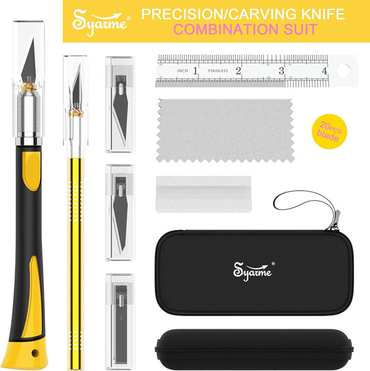 Craft Knife Set, Exacto Knife with Rubber Handle for Cutting, Carving, Scrapbooking, DIY, and Modeling, Including 2 Hobby Knife, 20 Replacement Exacto Blades, Storage Box, Sharpening Stone, Etc
