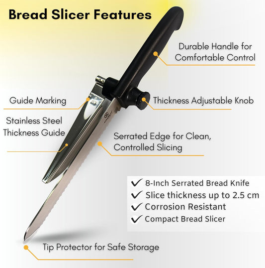 Adjustable Bread Slicer Guide for Homemade Bread – 8" Bread Slicer with Knife Sharpener & Bread Lame (5 Blades) Set in Premium Magnetic Gift Box