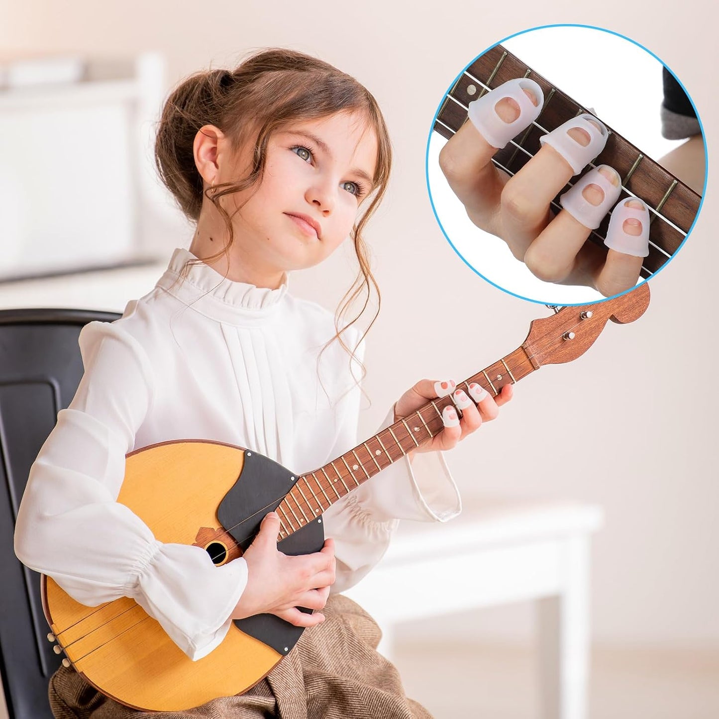 50 Pcs Guitar Finger Covers, Silicone Finger Tip Protectors Anti-Slip & Breathable Silicone Guitar Fingers Guards for Guitars Playing, Ukulele Bass, and Sewing (5 Sizes, White)