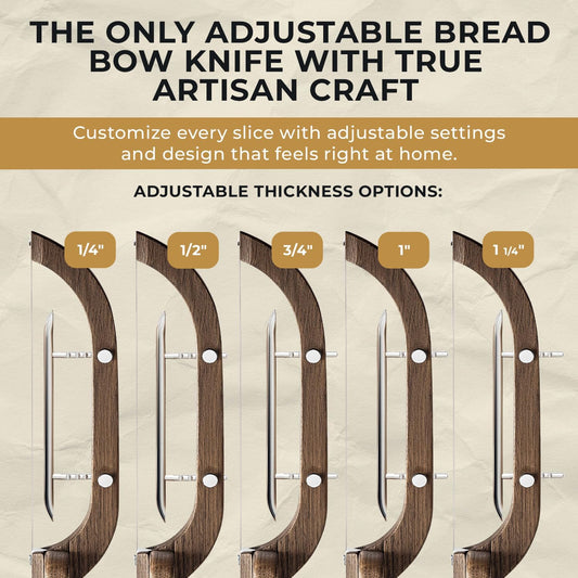 Adjustable Bread Bow Knife for Perfect Slices, Premium Wooden Frame, Tool-Free Blade Replacement, Multi-Thickness Cutter for Homemade Bread, Sourdough, Bagels, Loaves - Australian Mountain Ash