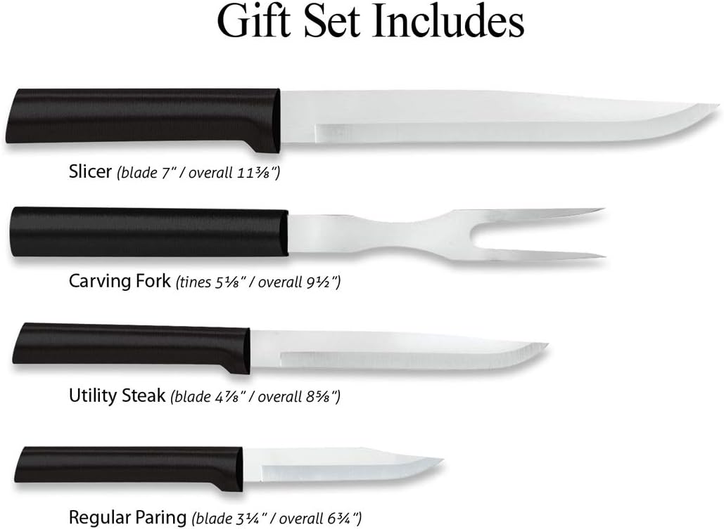 Prepare Then Carve Gift Set (S3C) + Sharpener, Silver Handle | 4-Piece Knife Set and Knife Sharpener, Stainless Steel Blades, Silver Cast Aluminum Handle