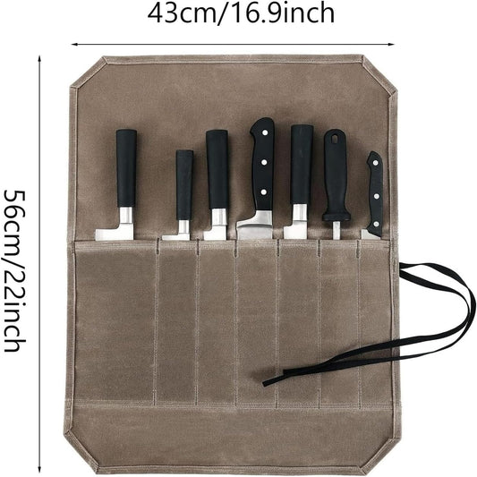 Chef Knife Roll Bag with 7 Slots Cutlery Knives Holders Protectors&6 Packs Knife Edge Guard Set Blade Covers,Knife Roll Storage Bag,Portable Travel Chef Knife Case,Kitchen Travel Cooking Tools