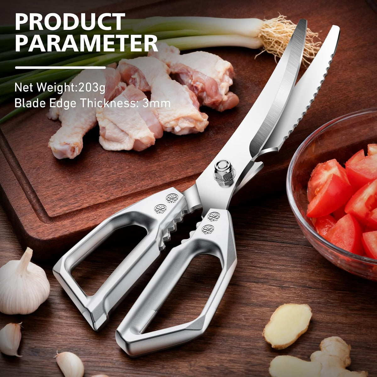 Heavy Duty Kitchen Scissors All Purpose - Professional Stainless Steel Japanese Kitchen Shears for Food, Chicken Bones & Turkey | Dishwasher Safe, Sharp Meat & Poultry Scissors (Traditional)