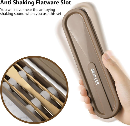 Travel cutlery set, 18/8 stainless steel cutlery, Reusable utensils set with case, Portable Silverware Lunch Box for Camping and Office (Rose Gold/knife set)