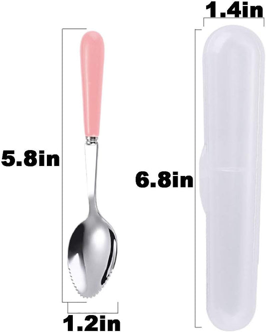 Grapefruit Spoons with Round Serrated Edges for Citrus Kiwi Fruit and Dessert, Ceramic Handle Stainless Steel Dessert Spoons with Storage Box (Pink)