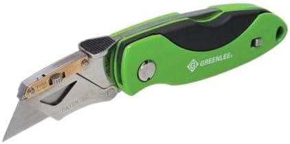 0652-22 8.9" Folding Utility Knife with Retractable 3-Position Serrated Blade, Silver/Green