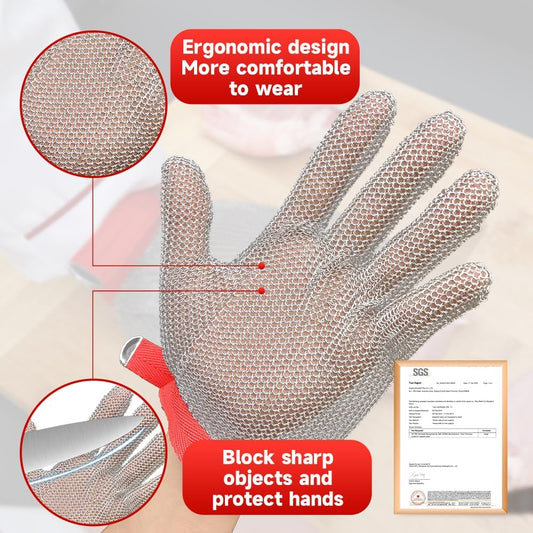 Cut Resistant Glove Food Grade Stainless Steel Chainmail Glove for Ultimate Cutting Protection Meat Cutting Oyster Shucking (XL)