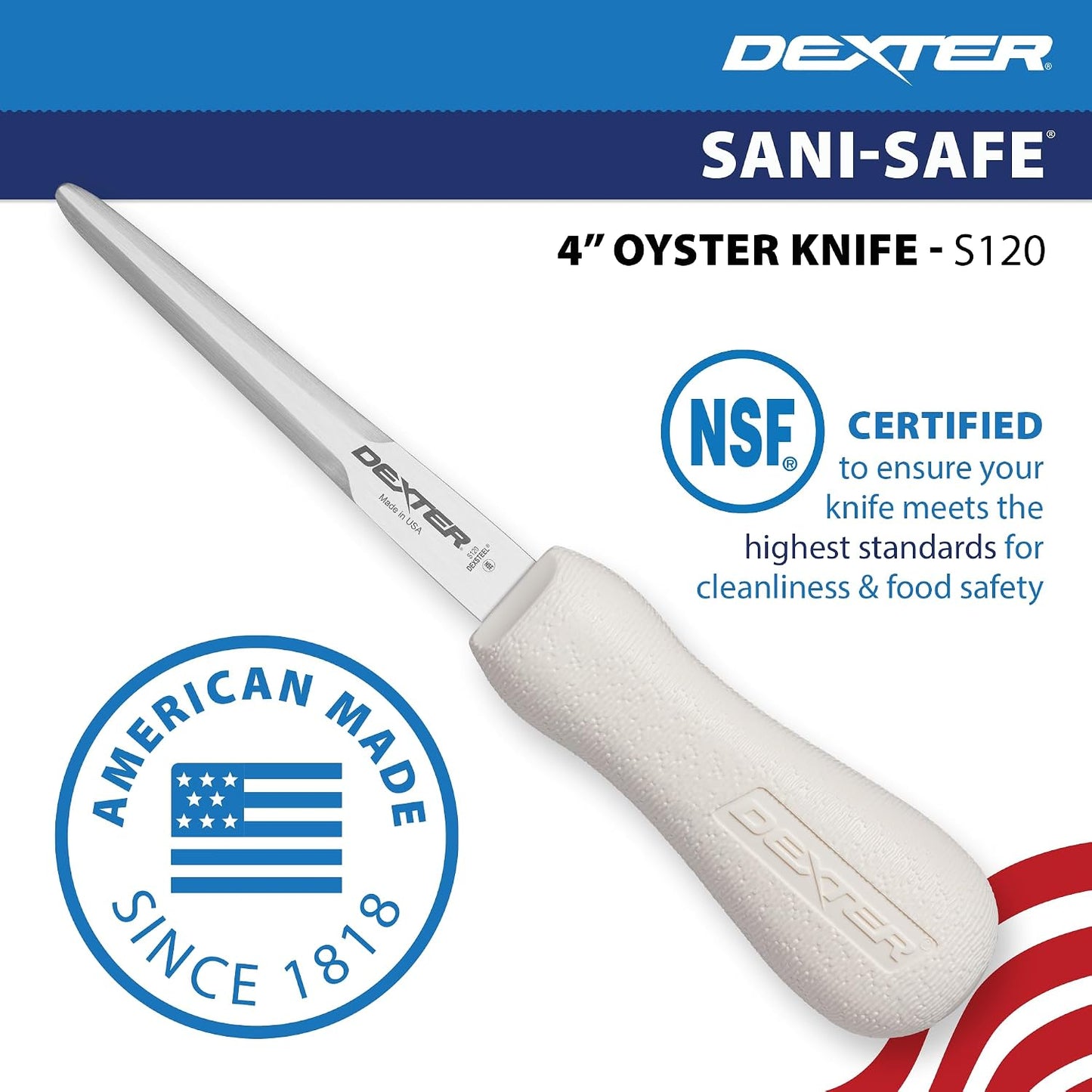 Dexter S120-PCP Sani-Safe Oyster Knife with Polypropylene Handle, 4-Inch, Boston Style