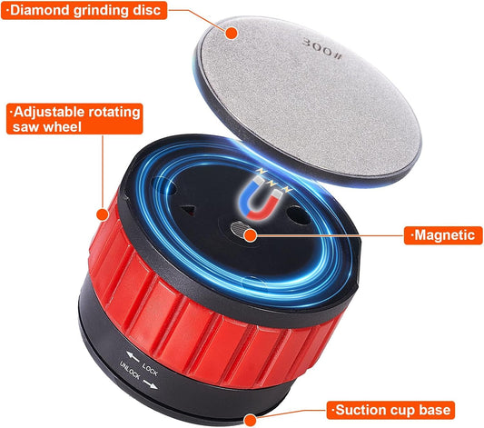 Knife Sharpener With Suction Cup, Round Blade Sharpener With 2 Pcs Double-Sided Diamond Grinding Discs, Handheld Knives Sharpener Kit for All Knives Including Kitchen Knives, Pocket, Scissors