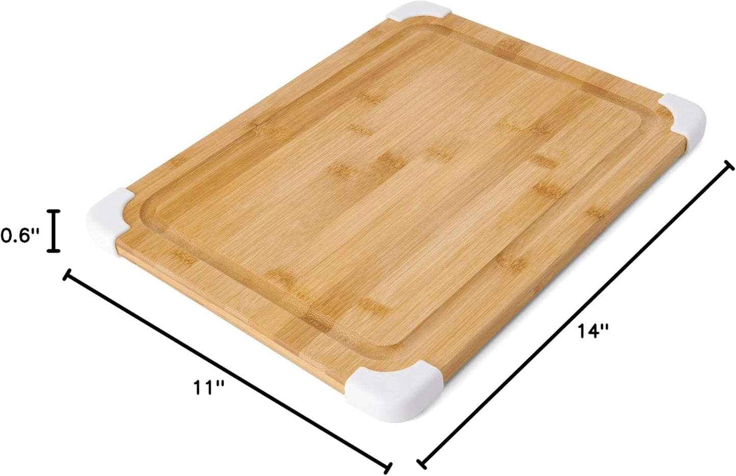 Nonslip Bamboo Cutting Board with Juice Groove, 11x14 Inch, White