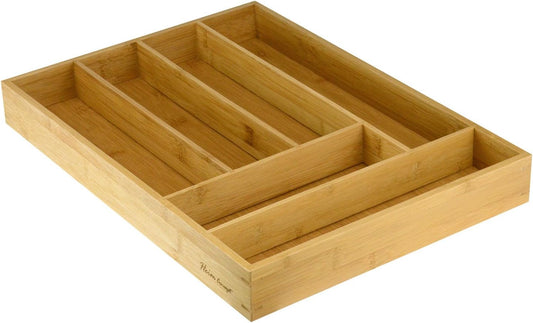 Drawer Organizer Bamboo Cutlery Tray Silverware Organizer/Utensil Holder, Drawer Dividers Organizer for Silverware, Flatware, Knives in Kitchen