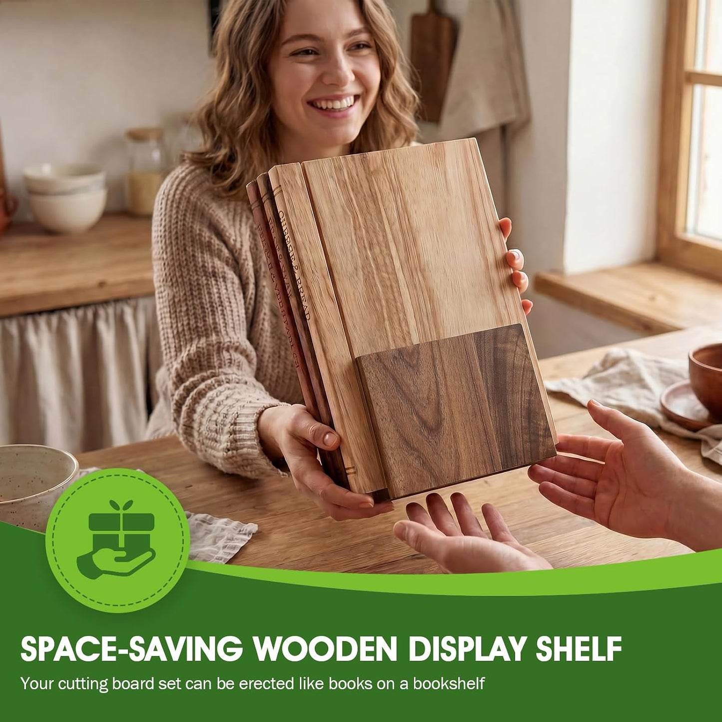 Book Cutting Board Set with Wooden Stand-Wooden Kitchen Cutting Boards That Look Like Books for Cheese Meat Vegetables, Chopping Board Gift Set for Home Cooks & Kitchen Decor