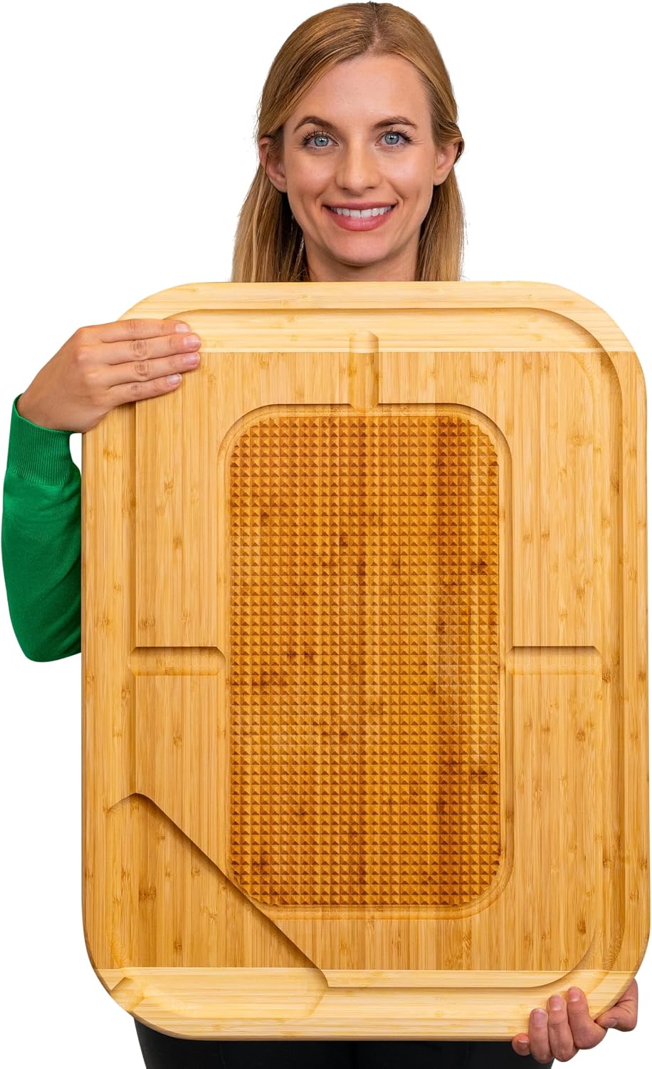 18 Inch Extra Large Organic Turkey Carving Board with Lifetime Replacements - XL Wooden Butcher Block Meat Cutting Board with Pour Spout - Thanksgiving Cooking Essentials