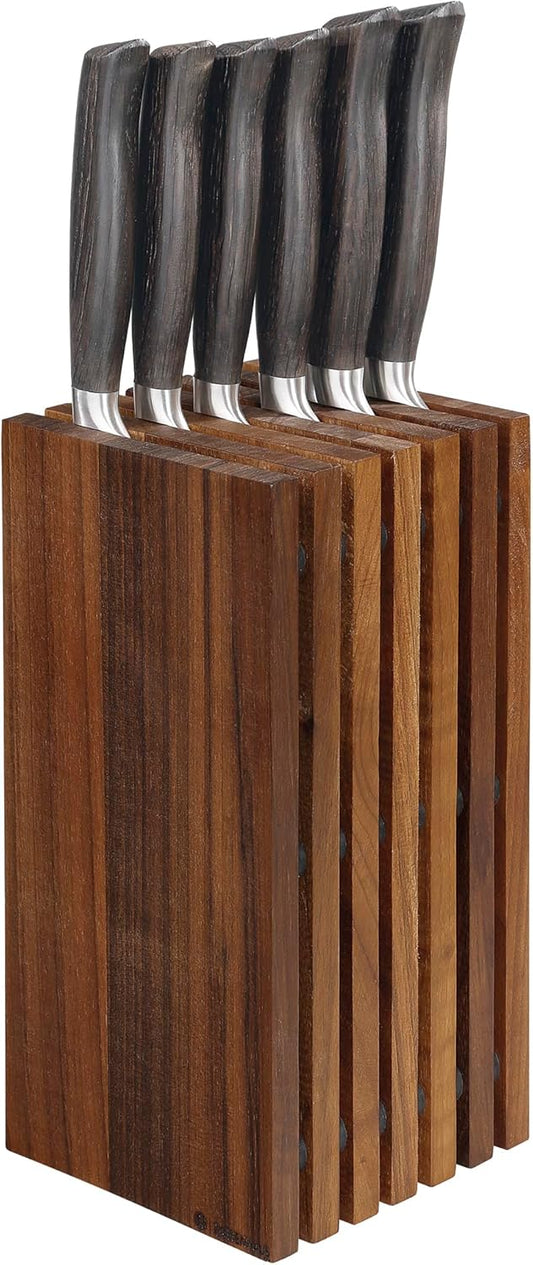 Walnut Slotted Knife Block For 12 Knife Storage - 5.4" x 5.4" x 10.8"H - Walnut Wooden Knife Block - Knife Storage Block