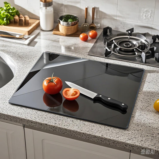 LANGBOHOS 2PS Tempered Glass Cutting Boards for Kitchen(12''*16''),Black Cutting Board for Countertop,Non-slip Chopping Board,Table protection, Heat Resistant, Shatter Resistant