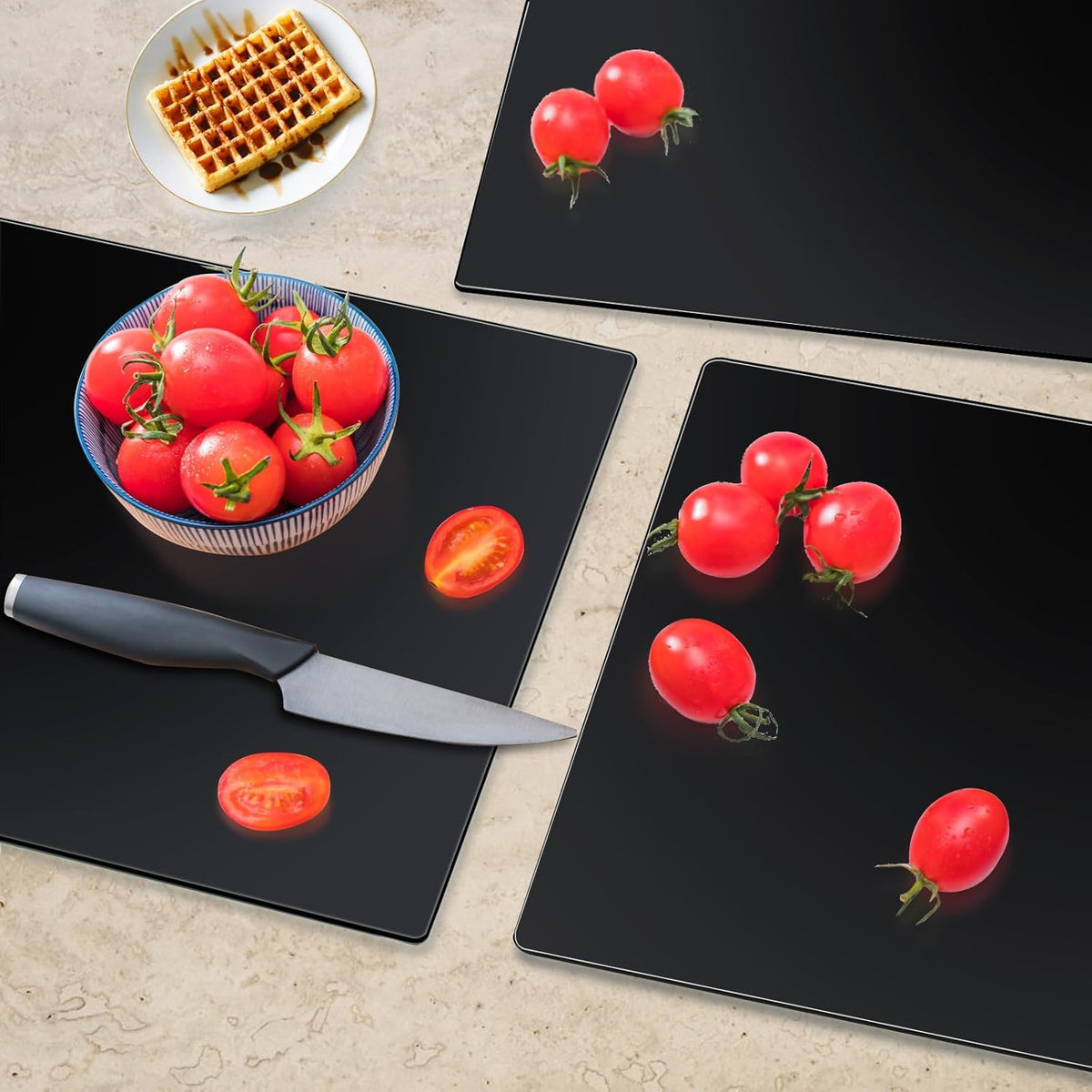 LANGBOHOS 2PS Tempered Glass Cutting Boards for Kitchen(12''*16''),Black Cutting Board for Countertop,Non-slip Chopping Board,Table protection, Heat Resistant, Shatter Resistant