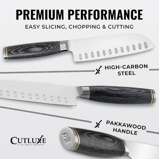 Santoku Knife, 5" Japanese Meat & Vegetable Knife for Chopping | Ultra Sharp High Carbon Stainless Steel, Full Tang Pakkawood Handle – Shinobi Series