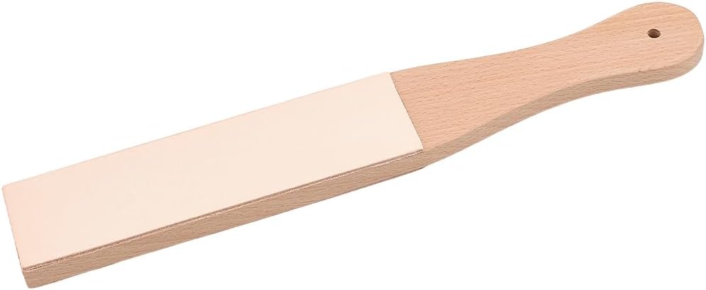 11.06 x 1.69 Inch Double-Sided Beech Wood Leather Strop for Knife Sharpening Small Leather Honing Stropping Sharpener with Ergonomic Handle Block Polishing Woodcarving Tool for Handwork