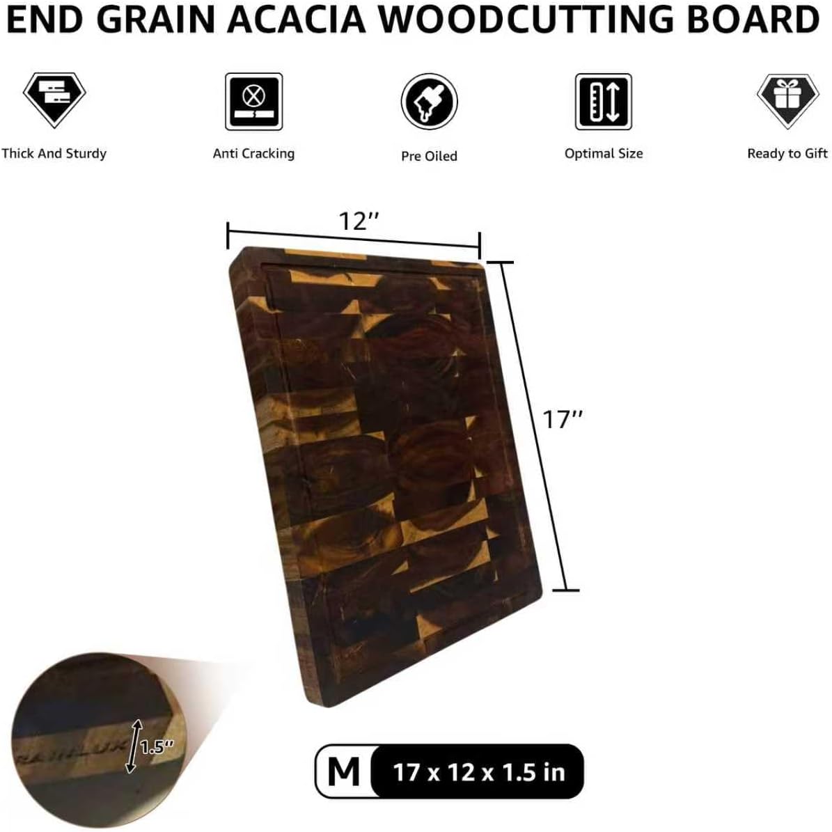 Walnut Wood Cutting Board for Kitchen, End Grain Chopping Board with Juice Groove, Heavy Duty Checkered Board for Cheese and Vegetables, Non-slip Feet, 14" × 11" × 1.5"