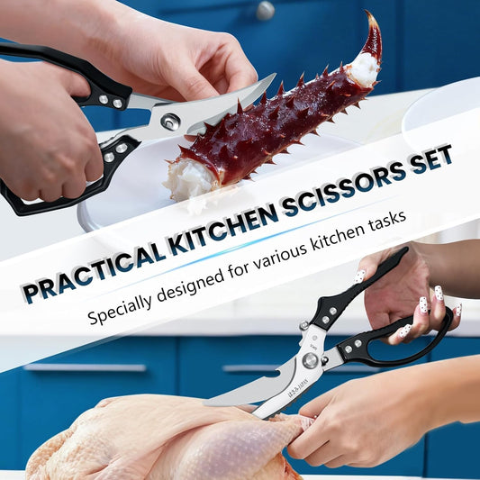 HUUSK Black Kitchen Scissors Set -Heavy Duty Kitchen Shears | High Carbon Steel, Gift Box, for Poultry & Sharp Seafood, for Crab, Shrimp, Lobster, Nuts