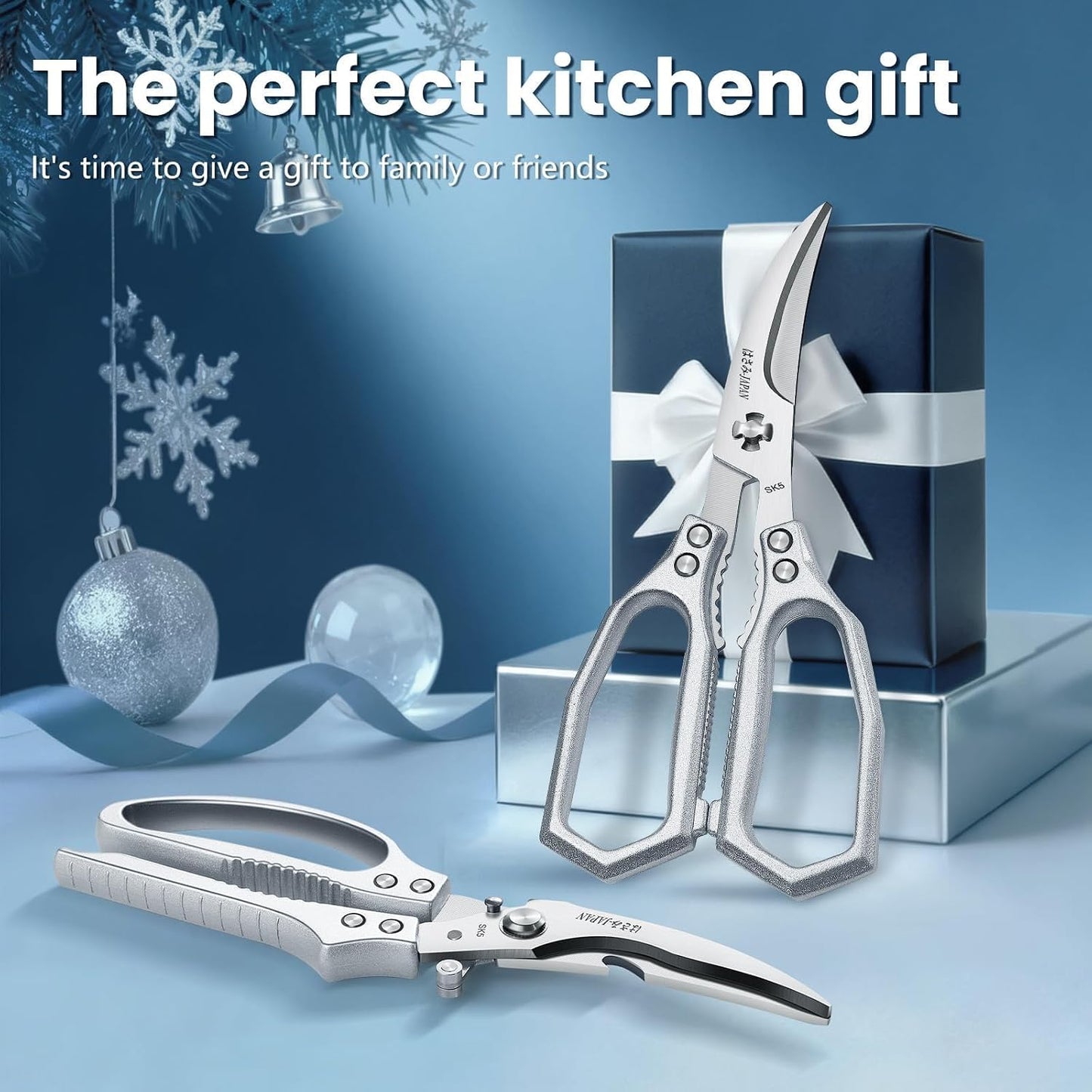 HUUSK Black Kitchen Scissors Set -Heavy Duty Kitchen Shears | High Carbon Steel, Gift Box, for Poultry & Sharp Seafood, for Crab, Shrimp, Lobster, Nuts
